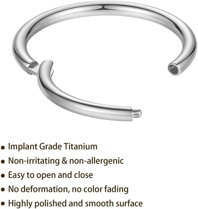 20G 18G 16G Titanium Nose Ring Hoop, Cartilage Hoop Earrings for Women Men Silver Gold Nose Ring Septum Ring Tragus Conch Helix Daith Lip Piercing Jewelry 6mm/7mm/8mm/9mm/10mm