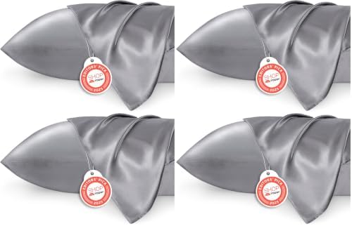 Bedsure Satin Pillowcase, Similar to Silk Pillow Cases Queen Size Set of 2, Cooling Pillow Case Covers with Envelope Closure, Room Decor Gifts for Women Men, Silver Grey, 20x30 Inches, 2pcs