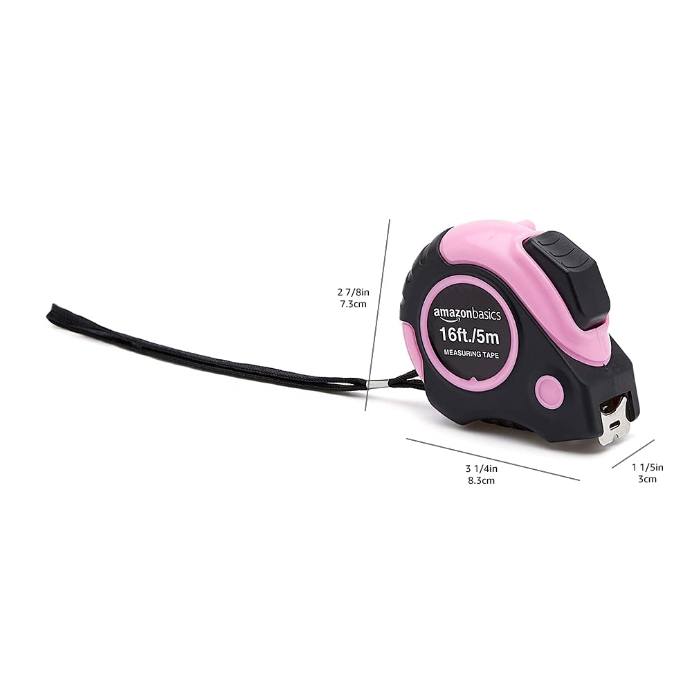 Amazon Basics Retractable Tape Measure with Metric and SAE Measurements, 16 ft / 192 in, Turquoise
