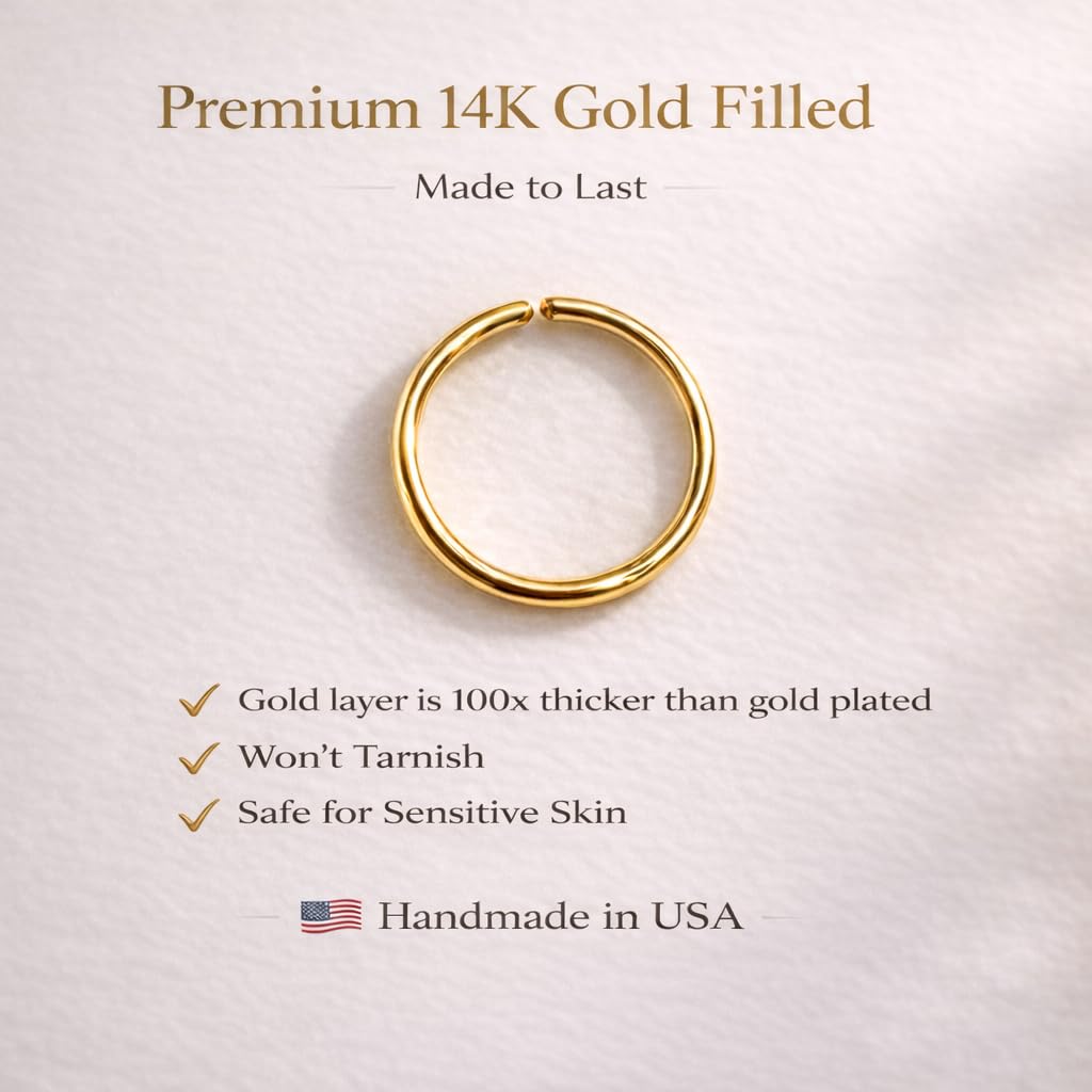 LUCKYJEWUS Small Thin Gold or Sterling Silver Nose Ring Hoop for Women, Tiny Nose Piercing jewelry