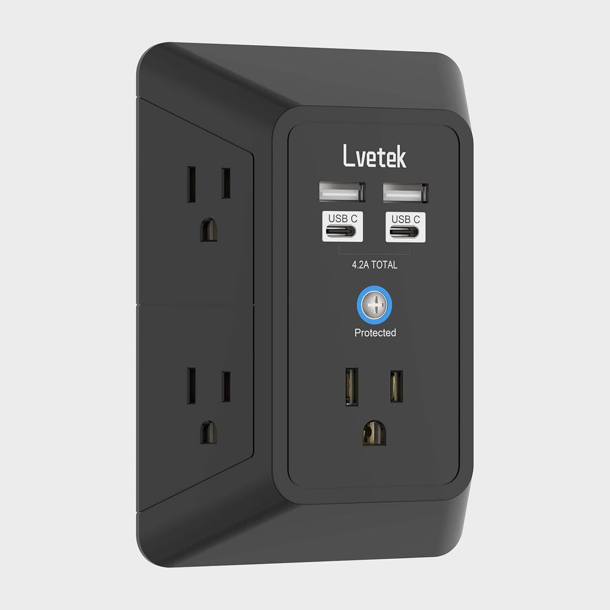 5 Outlet Extender Multi Plug Wall Outlets with 4 USB Charging Ports (1 USB C Outlet), 3 Sided 1680J Surge Protector Power Strip USB Wall Charger for Home, Office, Travel, ETL Listed, White