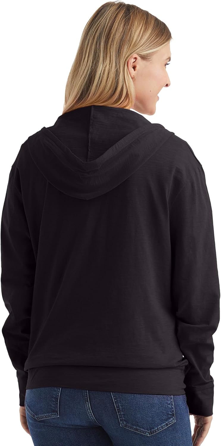 Hanes Women's Lightweight Full Zip Hoodie, Textured Cotton Zip Up, T-Shirt Hoodie