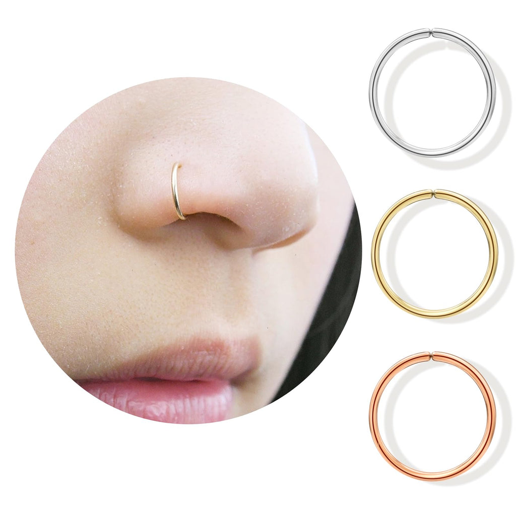 LUCKYJEWUS Small Thin Gold or Sterling Silver Nose Ring Hoop for Women, Tiny Nose Piercing jewelry