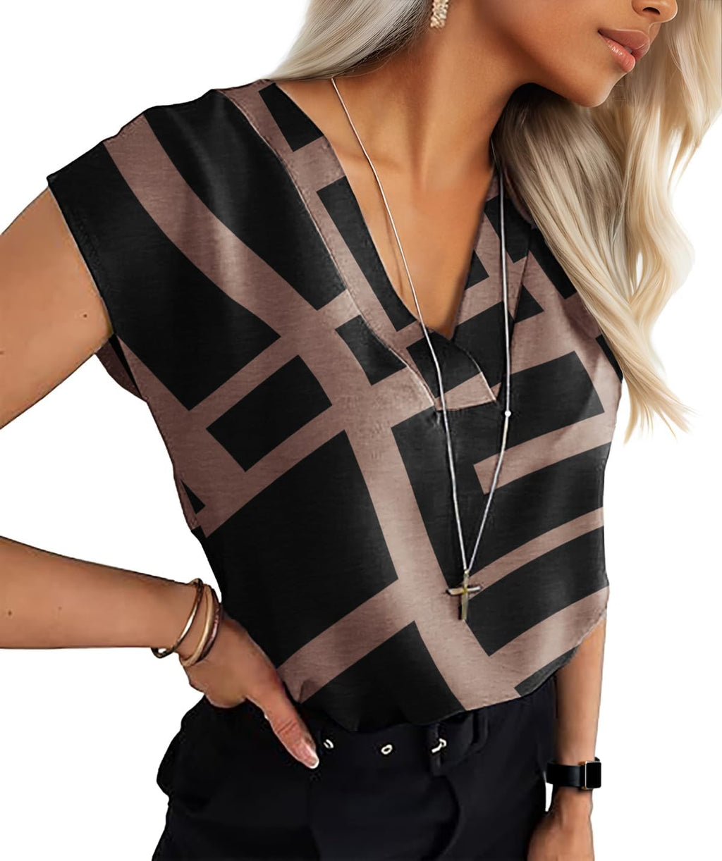 Lepunuo Womens Summer Tops Cap Sleeve Textured Dressy V Neck Shirts 2025 Work Office Blouses Business Casual Outfits
