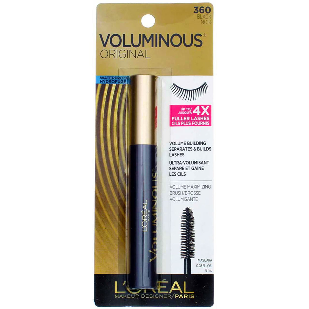 L’Oreal Paris Original Voluminous Mascara, Building Mascara Volume and Length Formula, Washable, Blackest Black, 0.26 Fl Oz., 1 Count