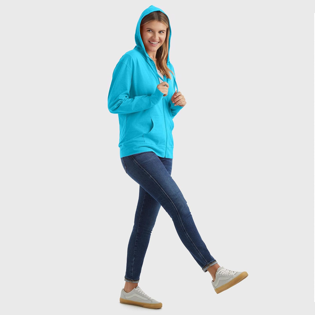 Hanes Women's Lightweight Full Zip Hoodie, Textured Cotton Zip Up, T-Shirt Hoodie