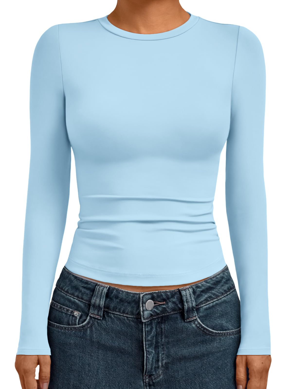 AUTOMET Womens Crew Neck Long Sleeve Shirts Compression Underscrubs Tops