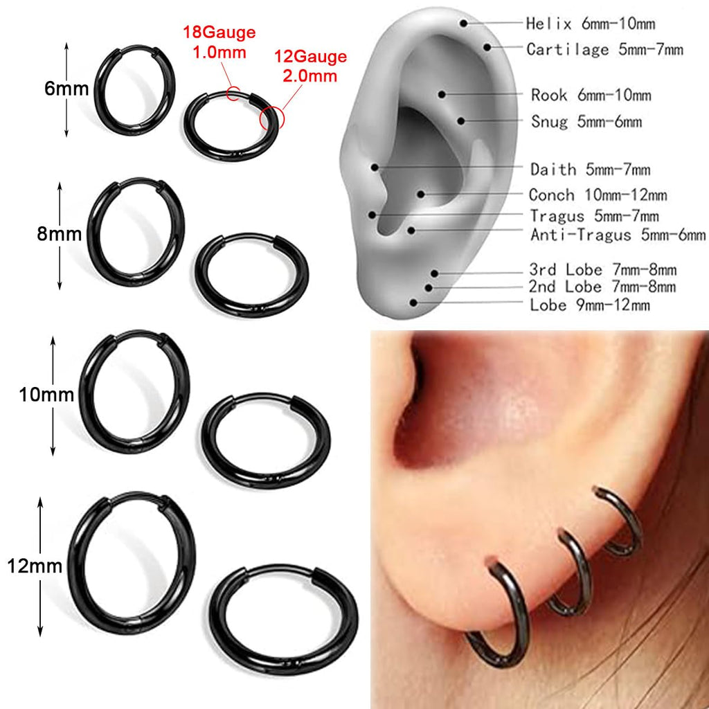 1 Pair 6mm Small Hoop Earrings for Women, Huggie Hoop Earrings (Gold/1.6mm)