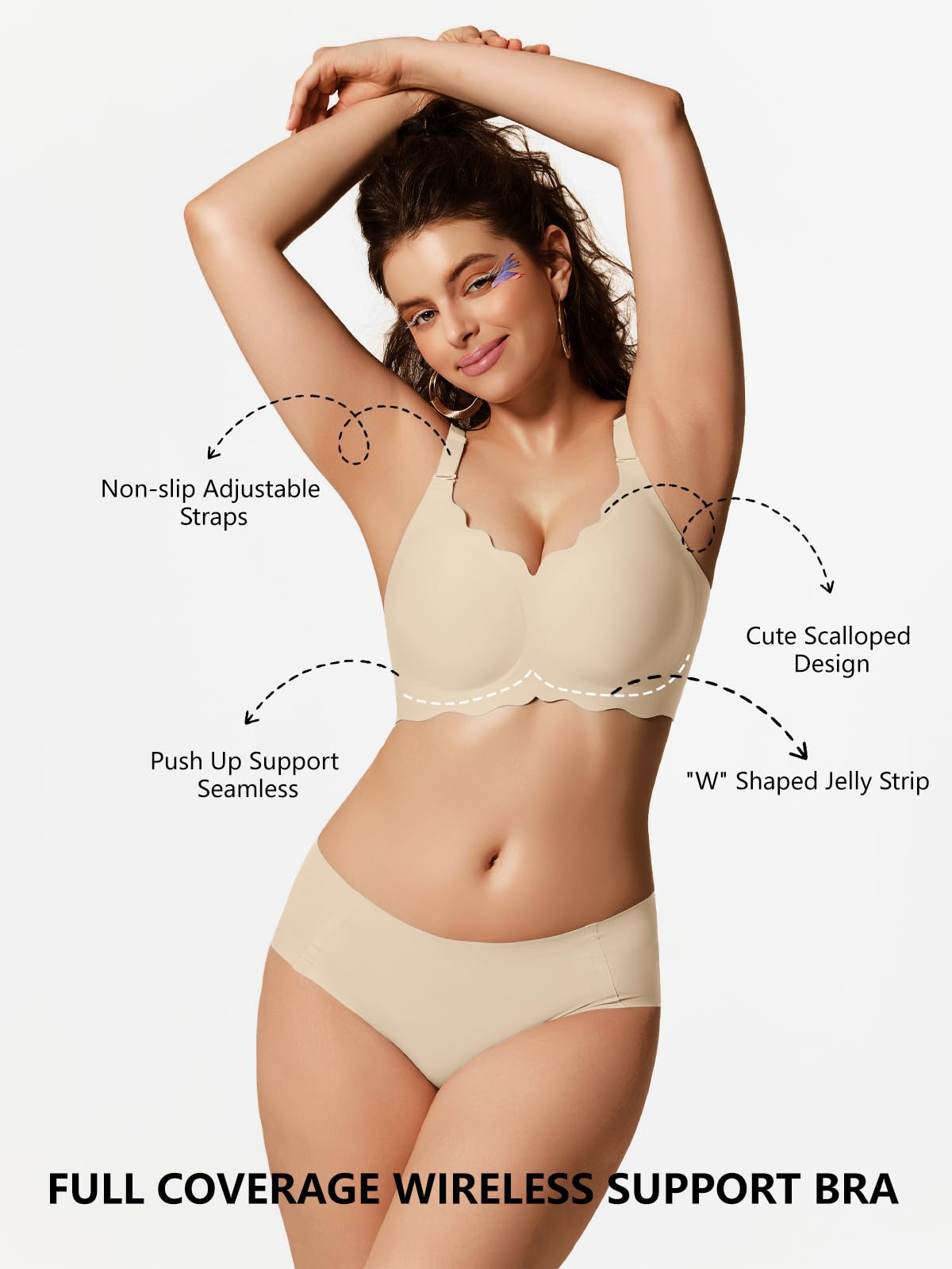 COCOMARTS Jelly Bras for Women No Underwire Scalloped Wireless Push Up Bra | Seamless Full Coverage Supportive Everyday Essentials Tshirt Bras, Soft Breathable Comfortable Bralettes