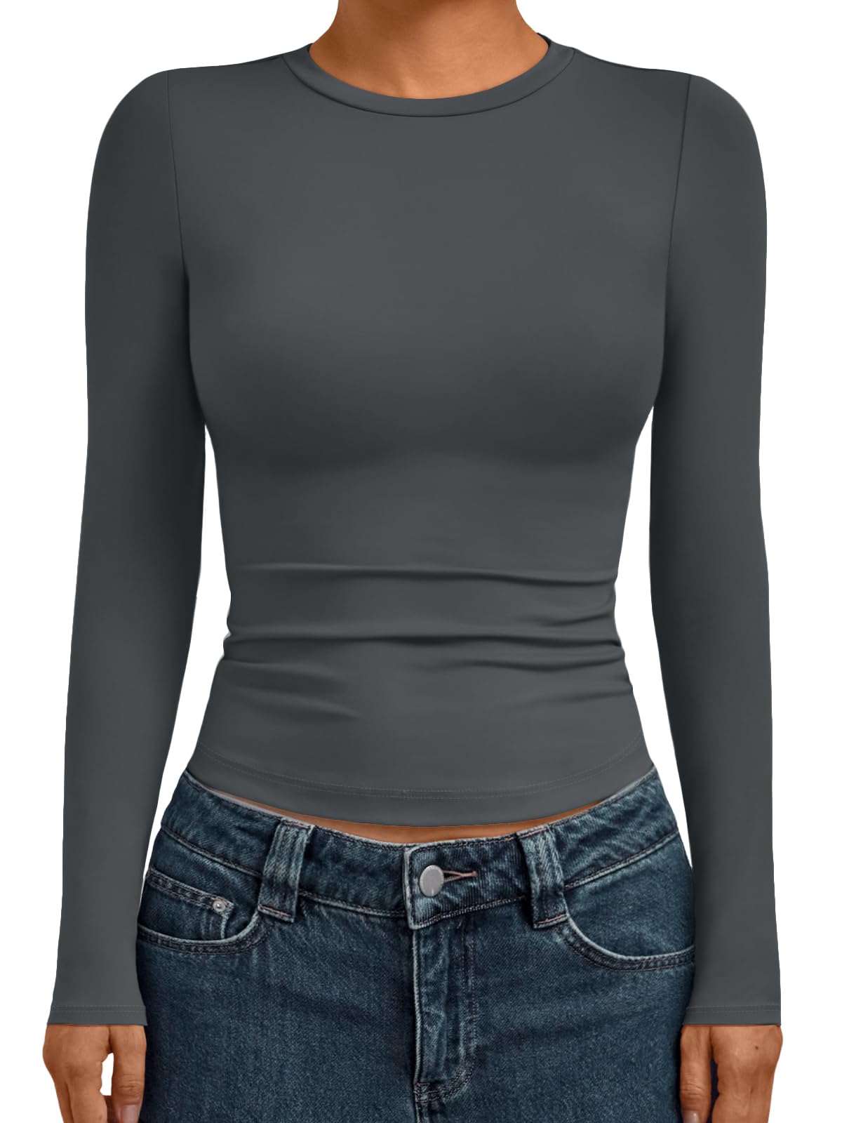 AUTOMET Womens Crew Neck Long Sleeve Shirts Compression Underscrubs Tops