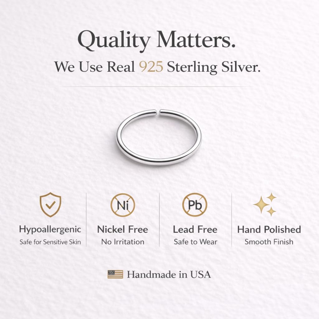 LUCKYJEWUS Small Thin Gold or Sterling Silver Nose Ring Hoop for Women, Tiny Nose Piercing jewelry