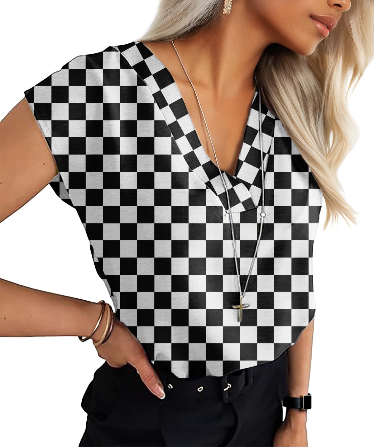 Lepunuo Womens Summer Tops Cap Sleeve Textured Dressy V Neck Shirts 2025 Work Office Blouses Business Casual Outfits