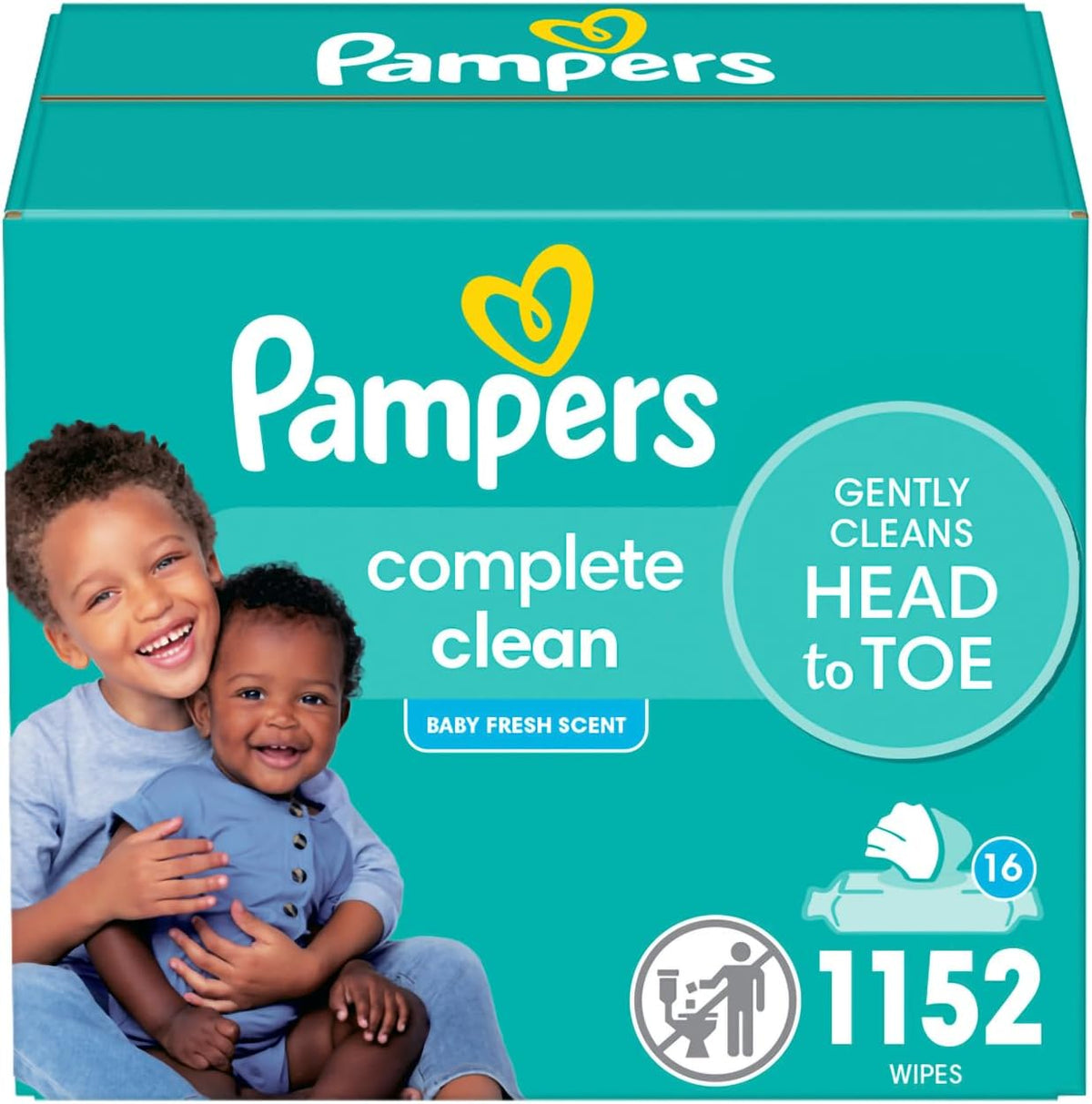 Pampers Baby Wipes, Complete Clean Baby Fresh Scented Wipe, Gently Cleans Head to Toe, 72 Total (1 Flip-Top Packs)