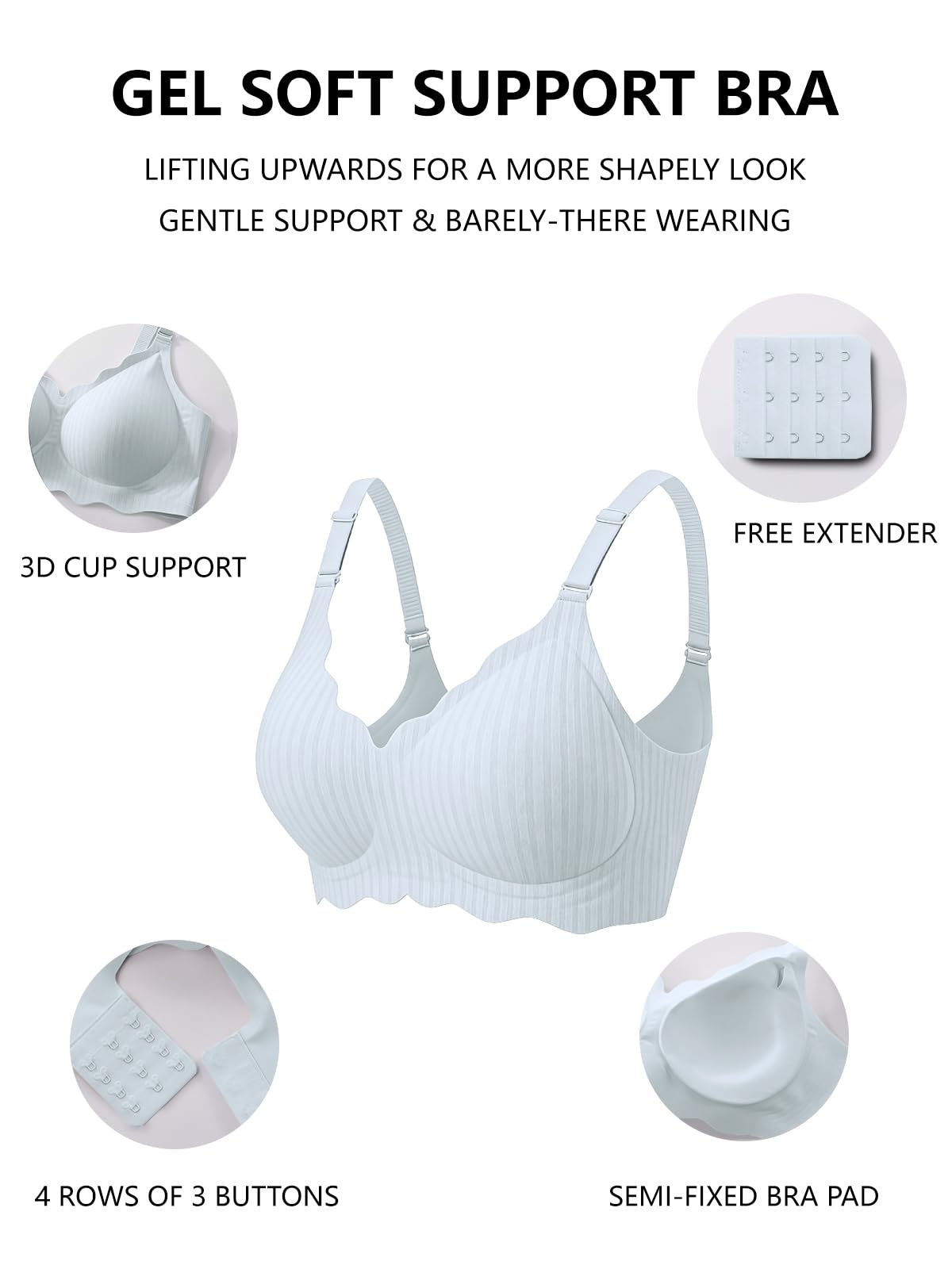 COCOMARTS Jelly Bras for Women No Underwire Scalloped Wireless Push Up Bra | Seamless Full Coverage Supportive Everyday Essentials Tshirt Bras, Soft Breathable Comfortable Bralettes