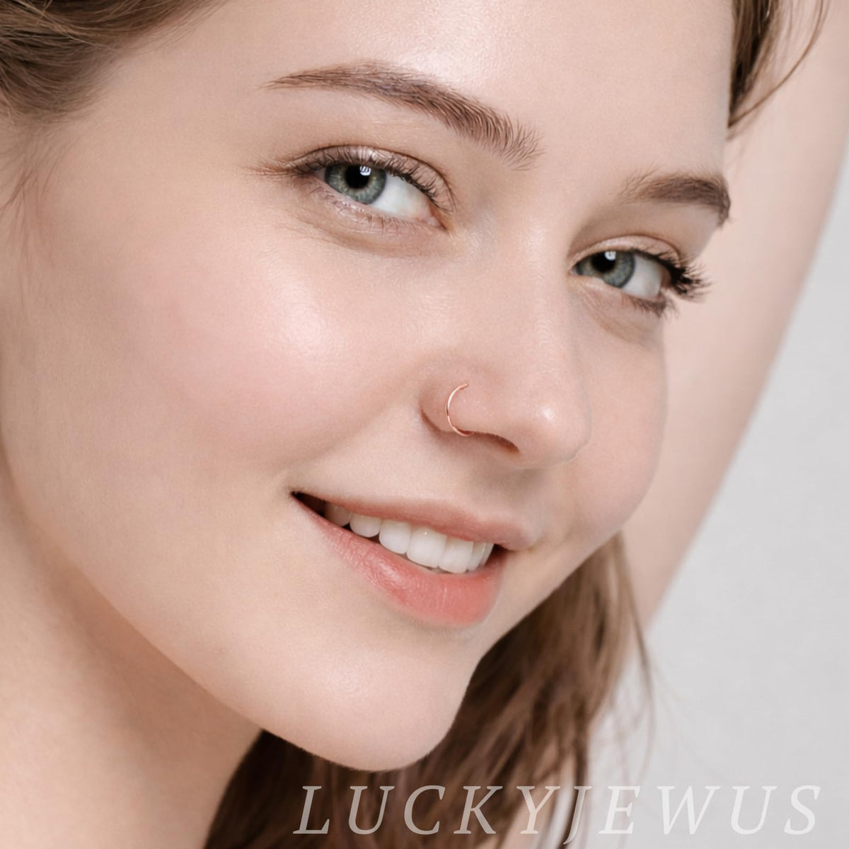 LUCKYJEWUS Small Thin Gold or Sterling Silver Nose Ring Hoop for Women, Tiny Nose Piercing jewelry