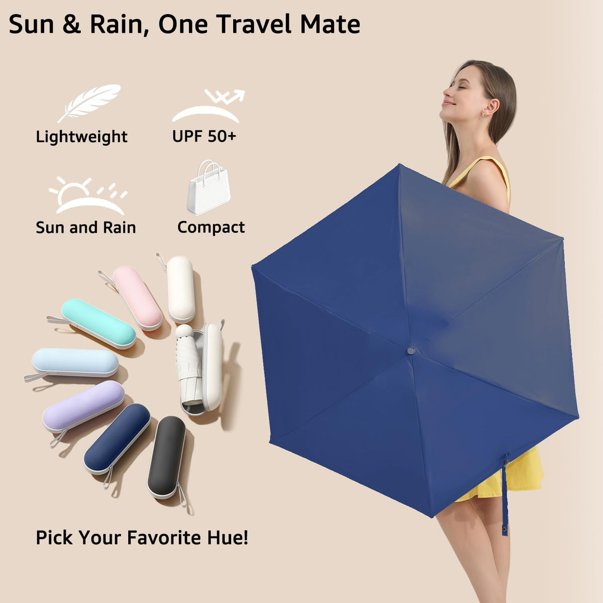 BAODINI Mini Travel Umbrella with UV Sun Protection, Compact Pocket-Size