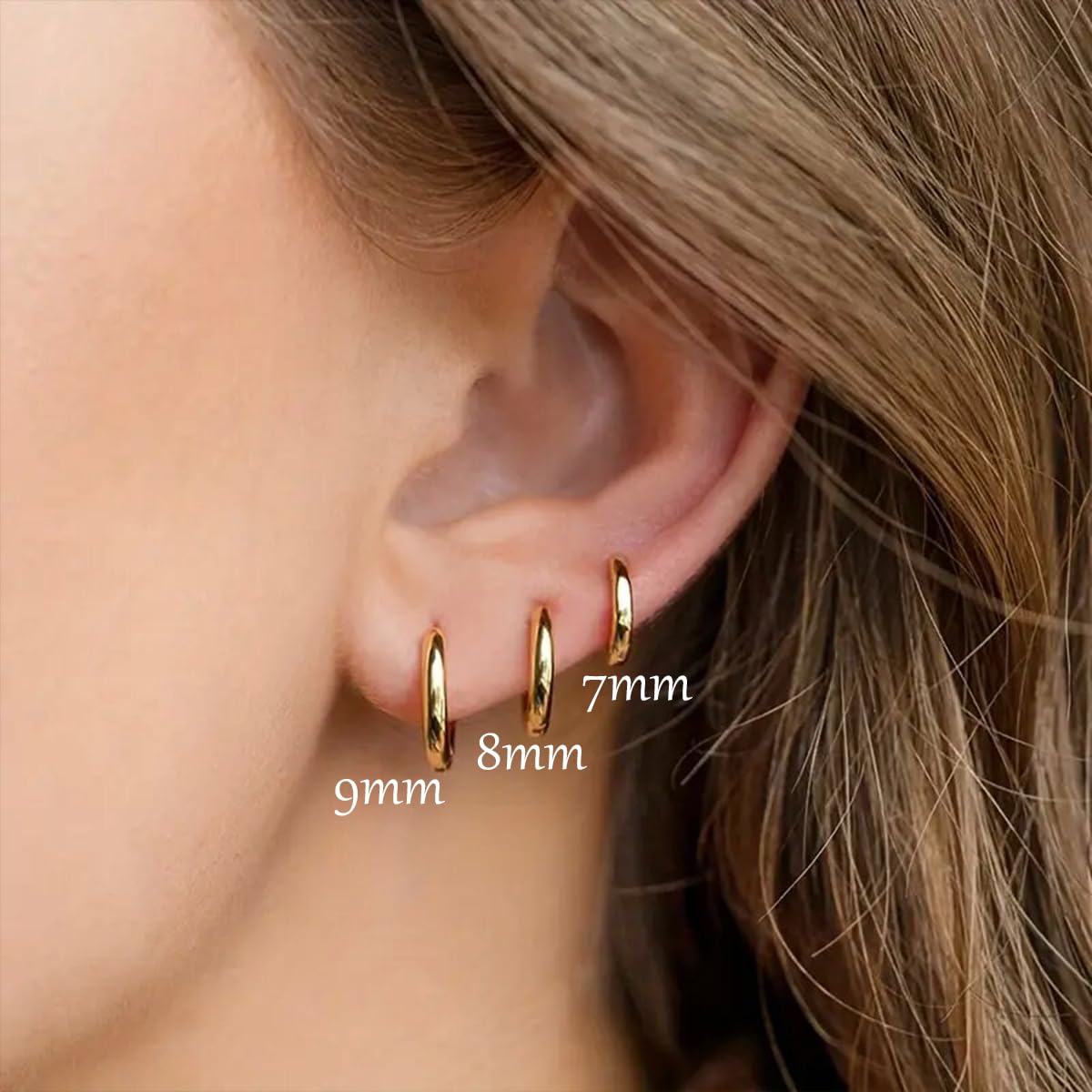 1 Pair 6mm Small Hoop Earrings for Women, Huggie Hoop Earrings (Gold/1.6mm)