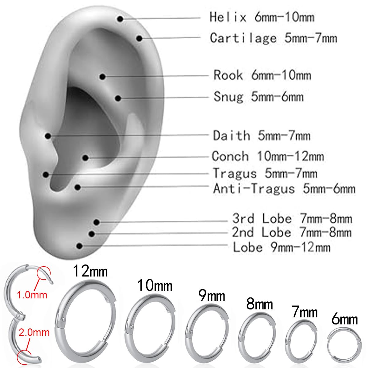 1 Pair 6mm Small Hoop Earrings for Women, Huggie Hoop Earrings (Gold/1.6mm)