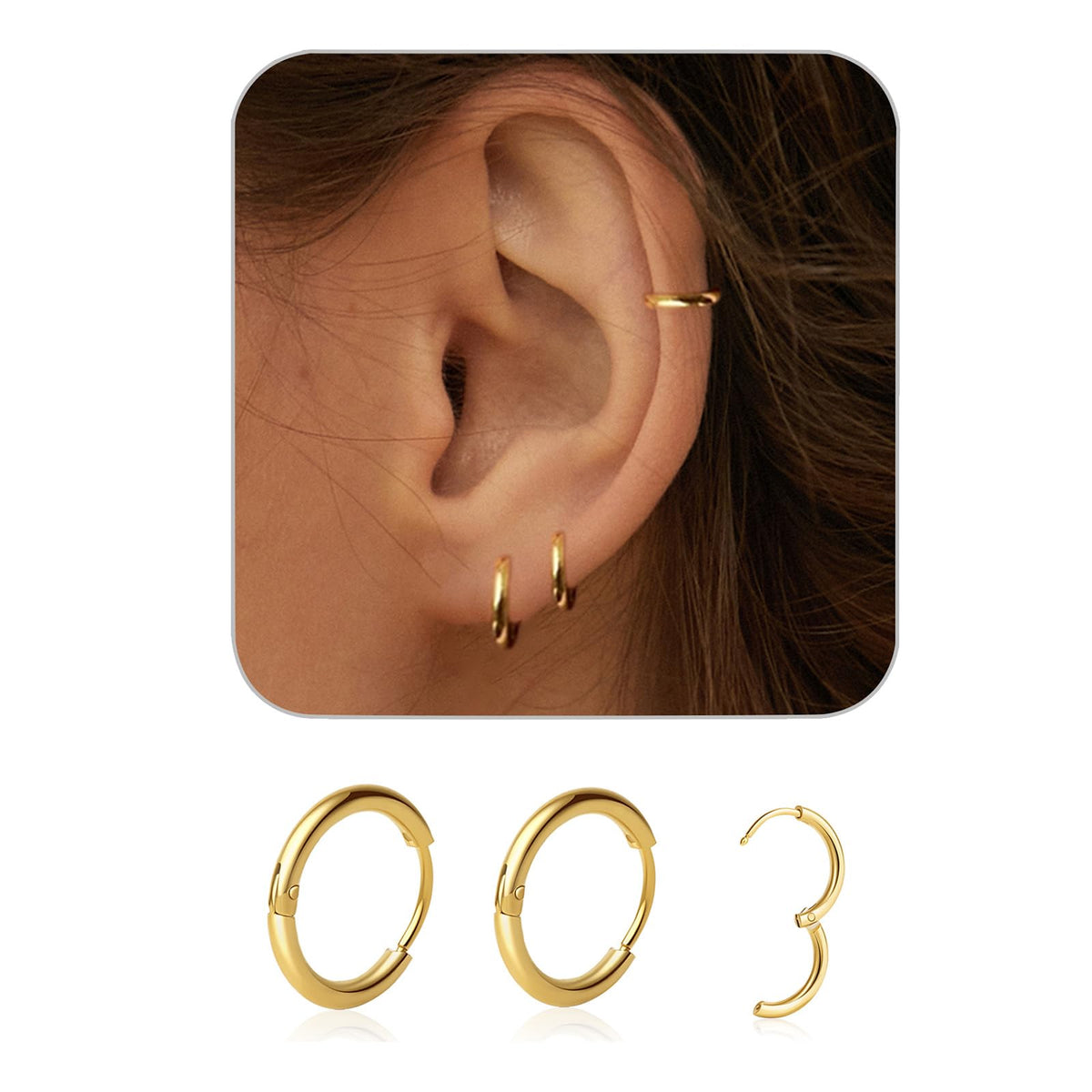 1 Pair 6mm Small Hoop Earrings for Women, Huggie Hoop Earrings (Gold/1.6mm)