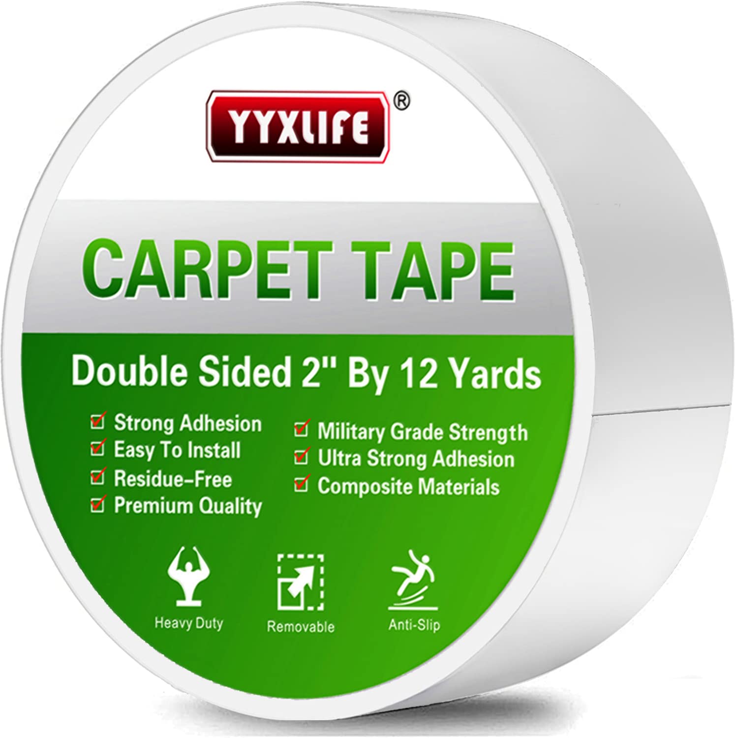 YYXLIFE Double Sided Carpet Tape for Area Rugs & Hardwood Floors, 2" x10YD