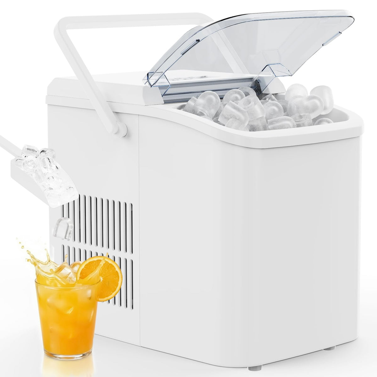 OLIXIS Countertop Ice Maker Machine with Handle, Auto-Cleaning Portable Ice Maker with Basket & Scoop, 26lbs in 24Hrs & 9 Cubes in 6 Mins, 2 Cube Sizes, for Home Party Camping RV, Black