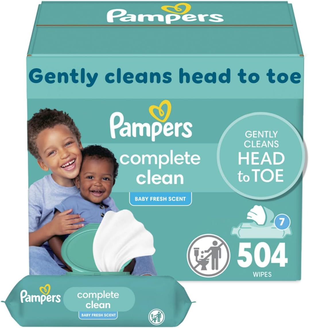 Pampers Baby Wipes, Complete Clean Baby Fresh Scented Wipe, Gently Cleans Head to Toe, 72 Total (1 Flip-Top Packs)