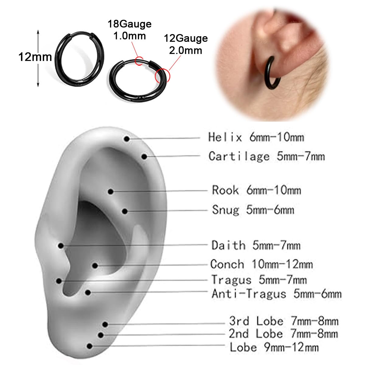 1 Pair 6mm Small Hoop Earrings for Women, Huggie Hoop Earrings (Gold/1.6mm)