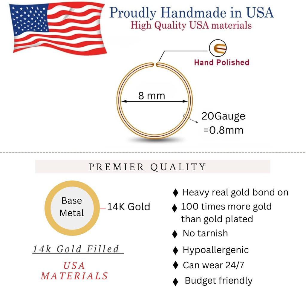 LUCKYJEWUS Small Thin Gold or Sterling Silver Nose Ring Hoop for Women, Tiny Nose Piercing jewelry
