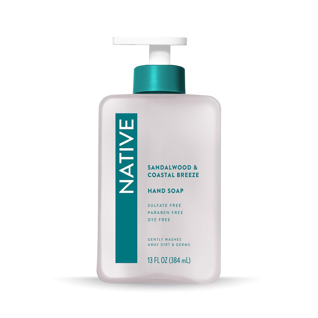 Native Liquid Hand Soap, Sandalwood & Coastal Breeze Scent, Non-Drying Formula for Soft, Smooth Hands, Made with Plant-Based Cleansers, Sulfate & Paraben Free, 13 oz Bottle