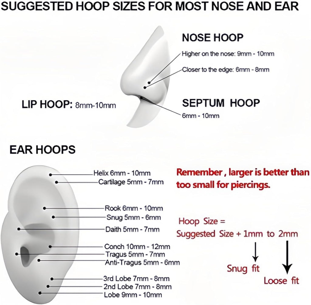 20G 18G 16G Titanium Nose Ring Hoop, Cartilage Hoop Earrings for Women Men Silver Gold Nose Ring Septum Ring Tragus Conch Helix Daith Lip Piercing Jewelry 6mm/7mm/8mm/9mm/10mm