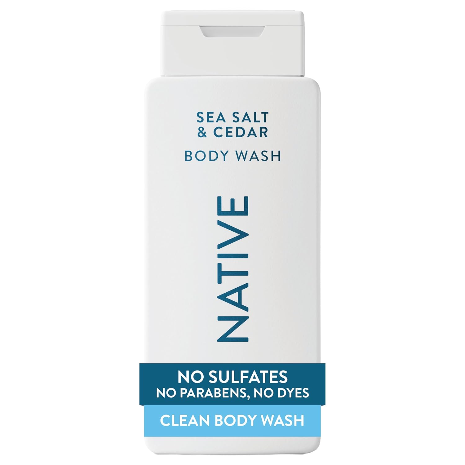 Native Clean Body Wash, Gentle & pH-balanced for Sensitive Skin, 24-Hr Freshness for Men & Women, Vegan & Cruelty-Free, Free of Sulfates, Parabens & Phthalates, Sea Salt & Cedar, 18 fl oz