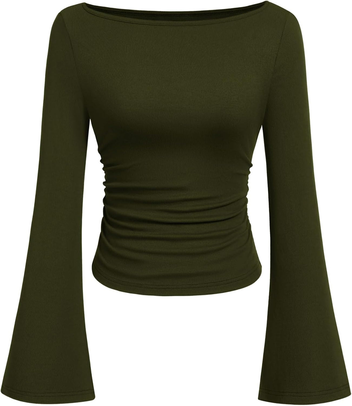 PRETTYGARDEN Womens Bell Long Sleeve Ribbed Knit Tops