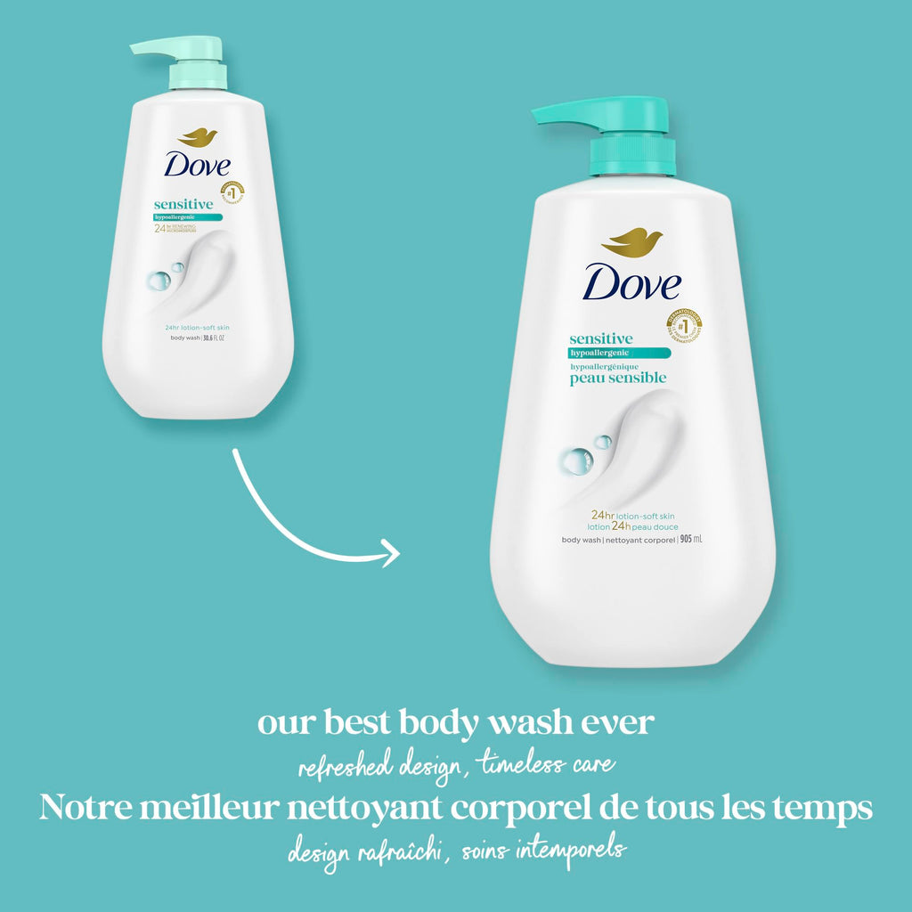 Dove Sensitive Skin Body Wash, 24hr Lotion-Soft Skin, 30.6 oz | Hypoallergenic body wash with MicroMoisture technology for 24-hour hydration and soft skin