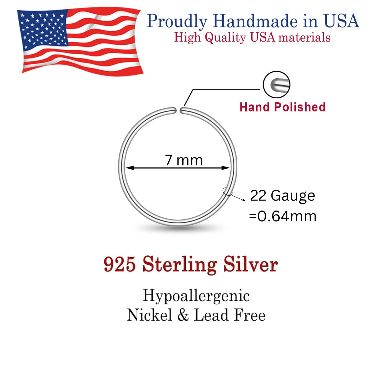 LUCKYJEWUS Small Thin Gold or Sterling Silver Nose Ring Hoop for Women, Tiny Nose Piercing jewelry