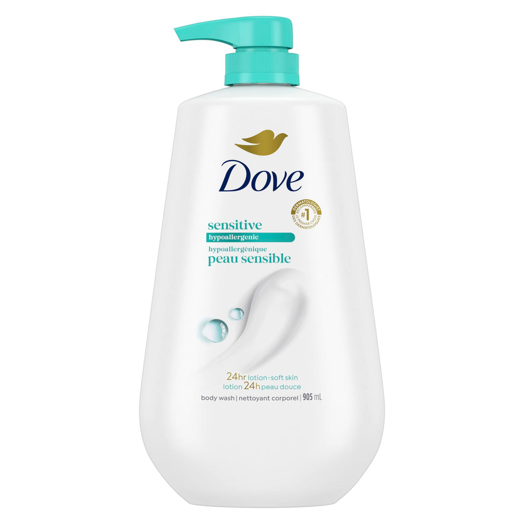 Dove Sensitive Skin Body Wash, 24hr Lotion-Soft Skin, 30.6 oz | Hypoallergenic body wash with MicroMoisture technology for 24-hour hydration and soft skin