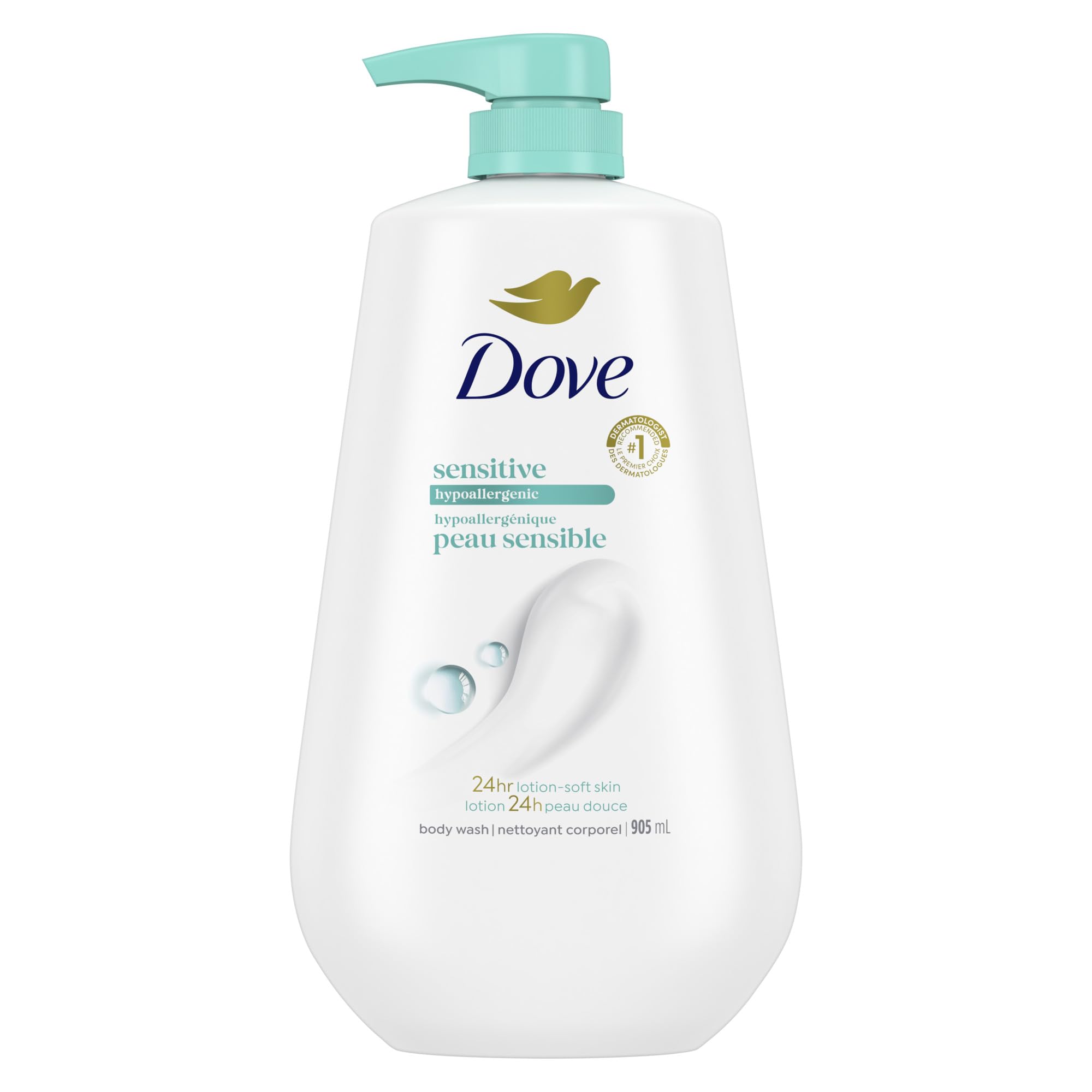 Dove Sensitive Skin Body Wash, 24hr Lotion-Soft Skin, 30.6 oz | Hypoallergenic body wash with MicroMoisture technology for 24-hour hydration and soft skin