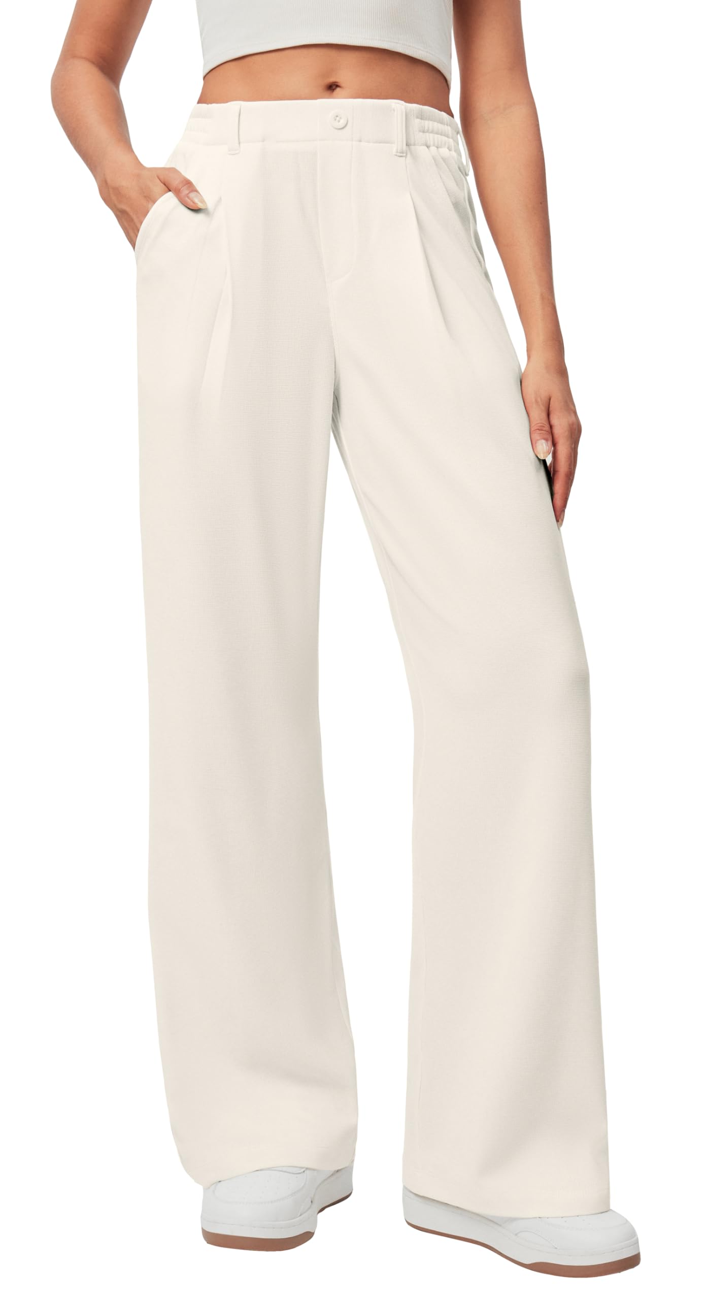 Ewedoos Wide Leg Dress Work Pants for Women Business Casual Office Outfits | Stretchy Pull on Slacks Trousers, Wrinkle-Resistant, 2 Side Pockets, Comfy for All-Day Wear, Business Casual, Travel,Teacher