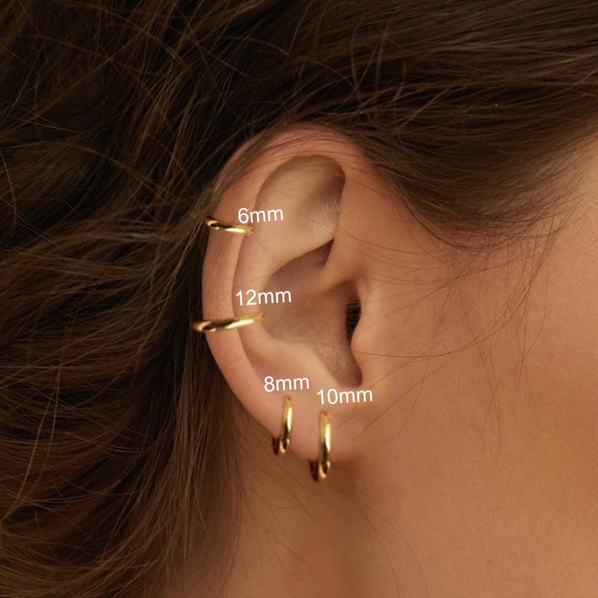 1 Pair 6mm Small Hoop Earrings for Women, Huggie Hoop Earrings (Gold/1.6mm)