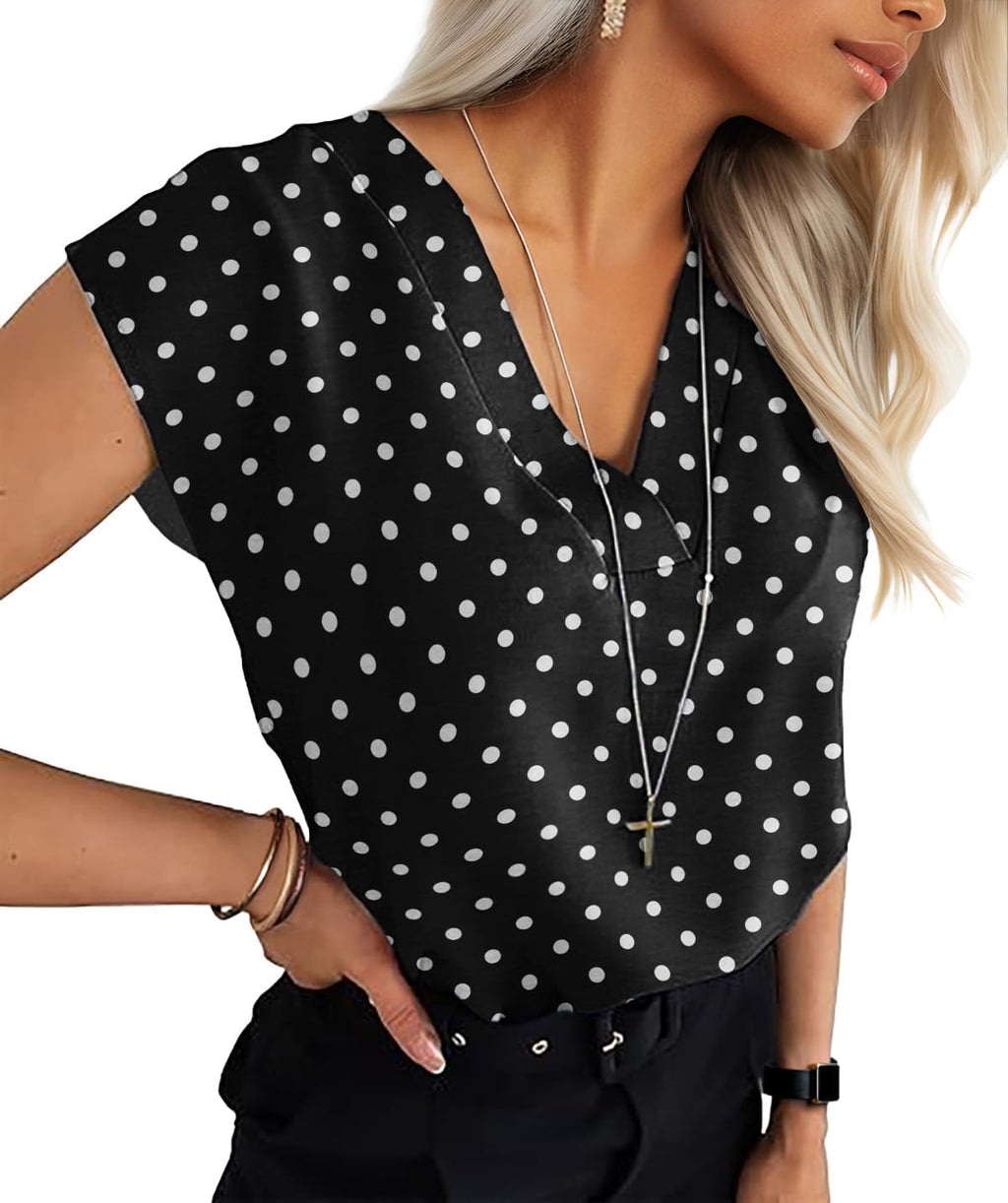 Lepunuo Womens Summer Tops Cap Sleeve Textured Dressy V Neck Shirts 2025 Work Office Blouses Business Casual Outfits