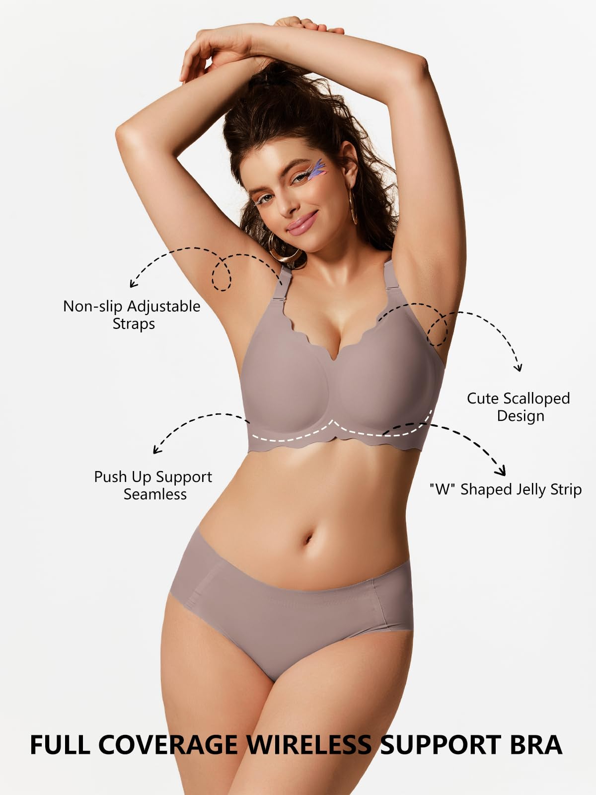 COCOMARTS Jelly Bras for Women No Underwire Scalloped Wireless Push Up Bra | Seamless Full Coverage Supportive Everyday Essentials Tshirt Bras, Soft Breathable Comfortable Bralettes