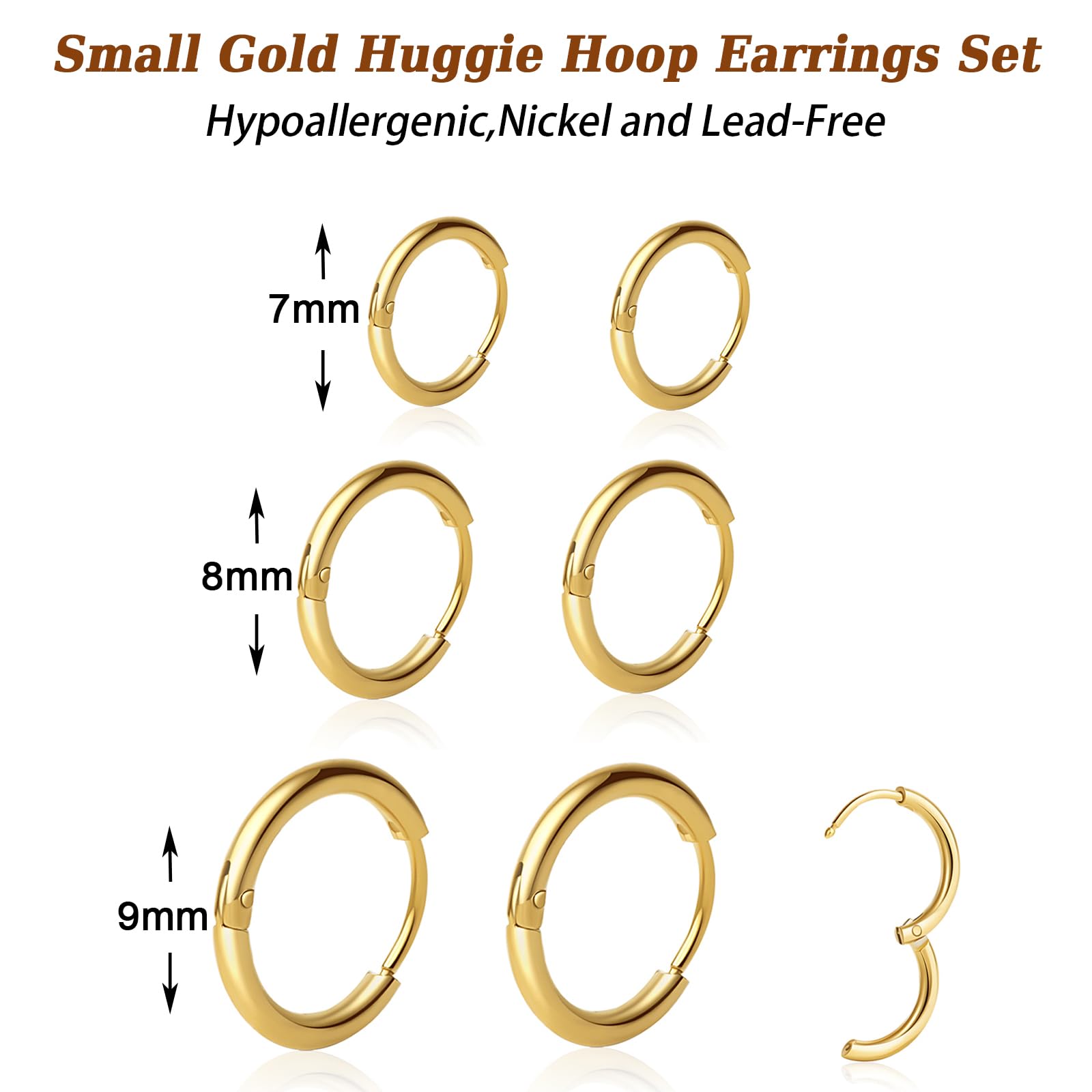 1 Pair 6mm Small Hoop Earrings for Women, Huggie Hoop Earrings (Gold/1.6mm)