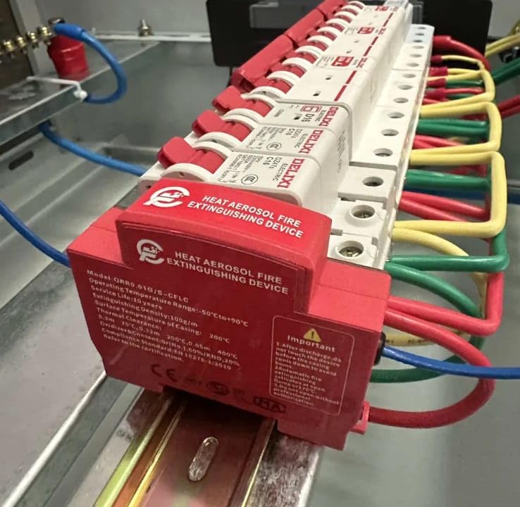 Hot Aerosol Heat Aerosol Fire Protection Device, | DIN Rail Mounted, 10-Year Service Life, -50°C to +90°C Range, Automatic Activation, Electrical Panel Use