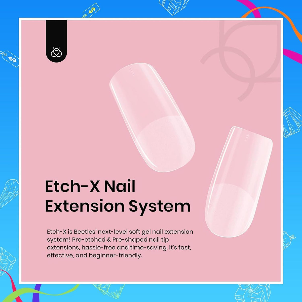 Beetles Soft Gel Nail Tips Short Almond 288pcs in 12 Sizes Etch-X | Pre-Etched Full Cover Acrylic Fake Nails, Salon Quality Nail Supplies, Easy DIY Extension Press On Nails, Gift for Women
