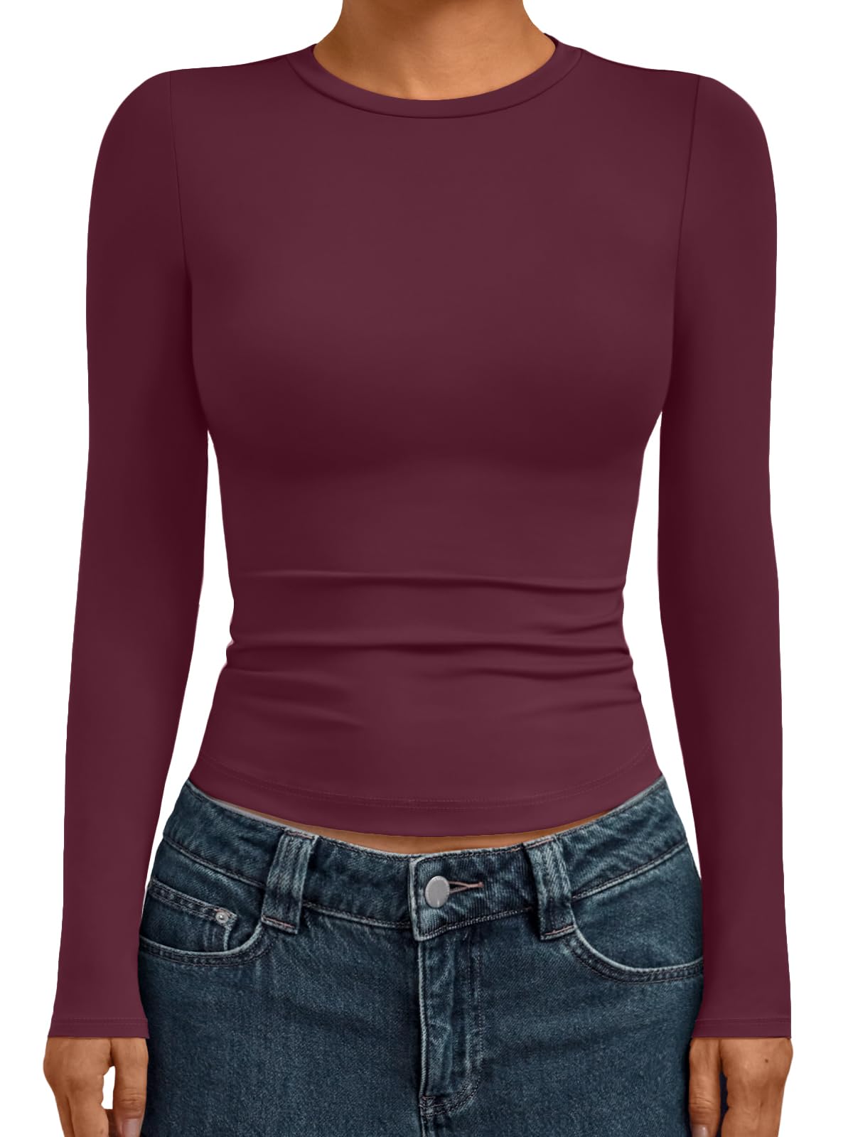 AUTOMET Womens Crew Neck Long Sleeve Shirts Compression Underscrubs Tops