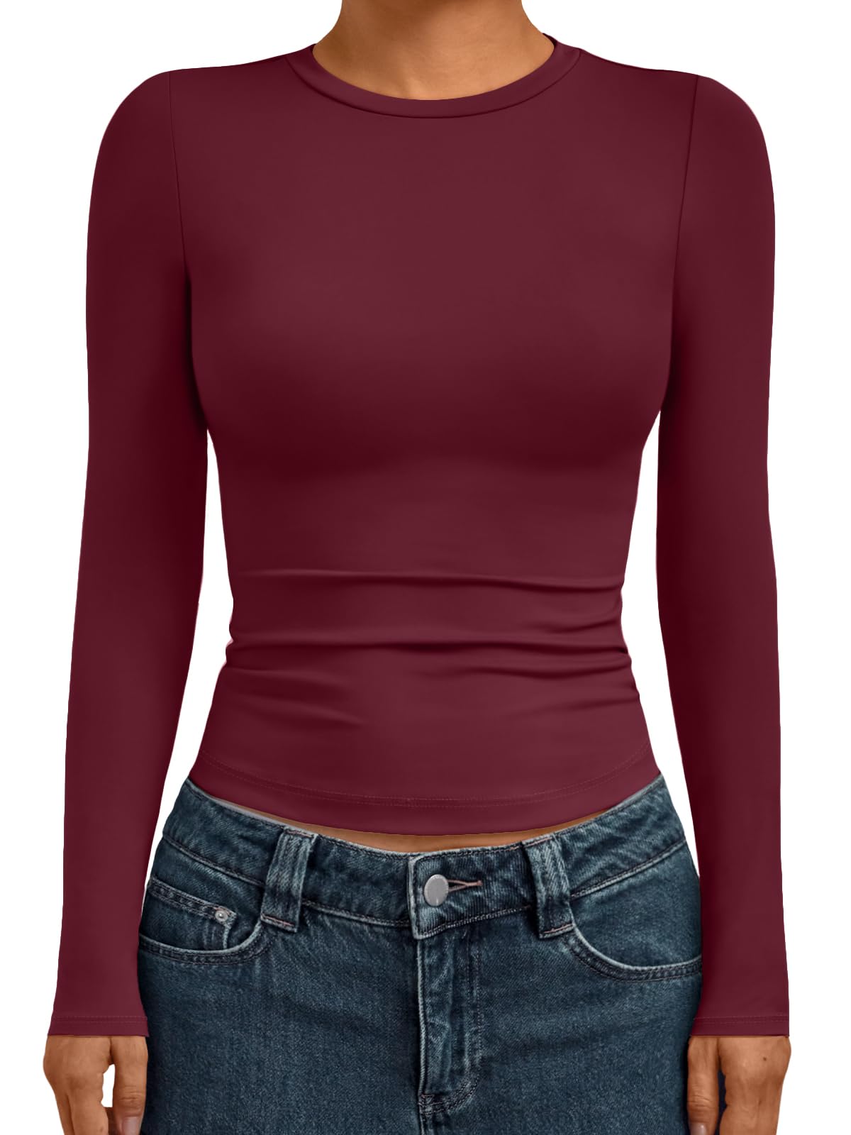 AUTOMET Womens Crew Neck Long Sleeve Shirts Compression Underscrubs Tops
