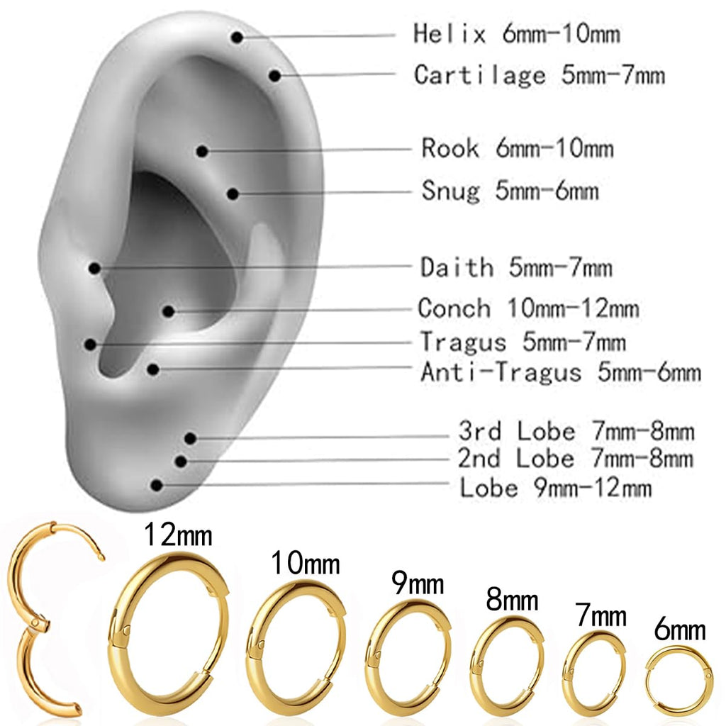1 Pair 6mm Small Hoop Earrings for Women, Huggie Hoop Earrings (Gold/1.6mm)