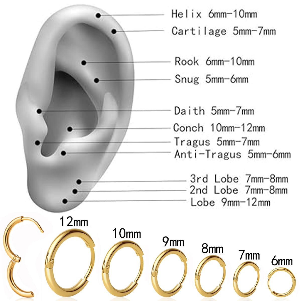 1 Pair 6mm Small Hoop Earrings for Women, Huggie Hoop Earrings (Gold/1.6mm)