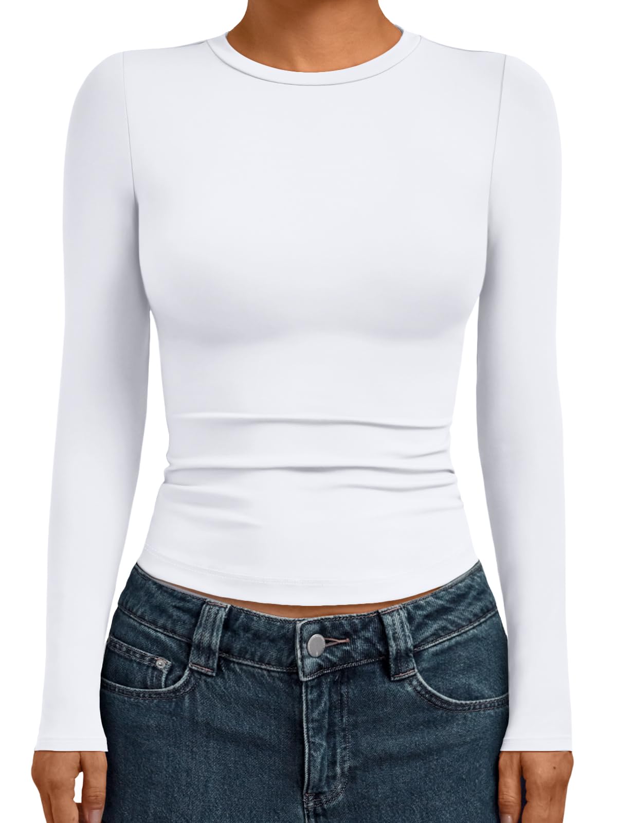 AUTOMET Womens Crew Neck Long Sleeve Shirts Compression Underscrubs Tops