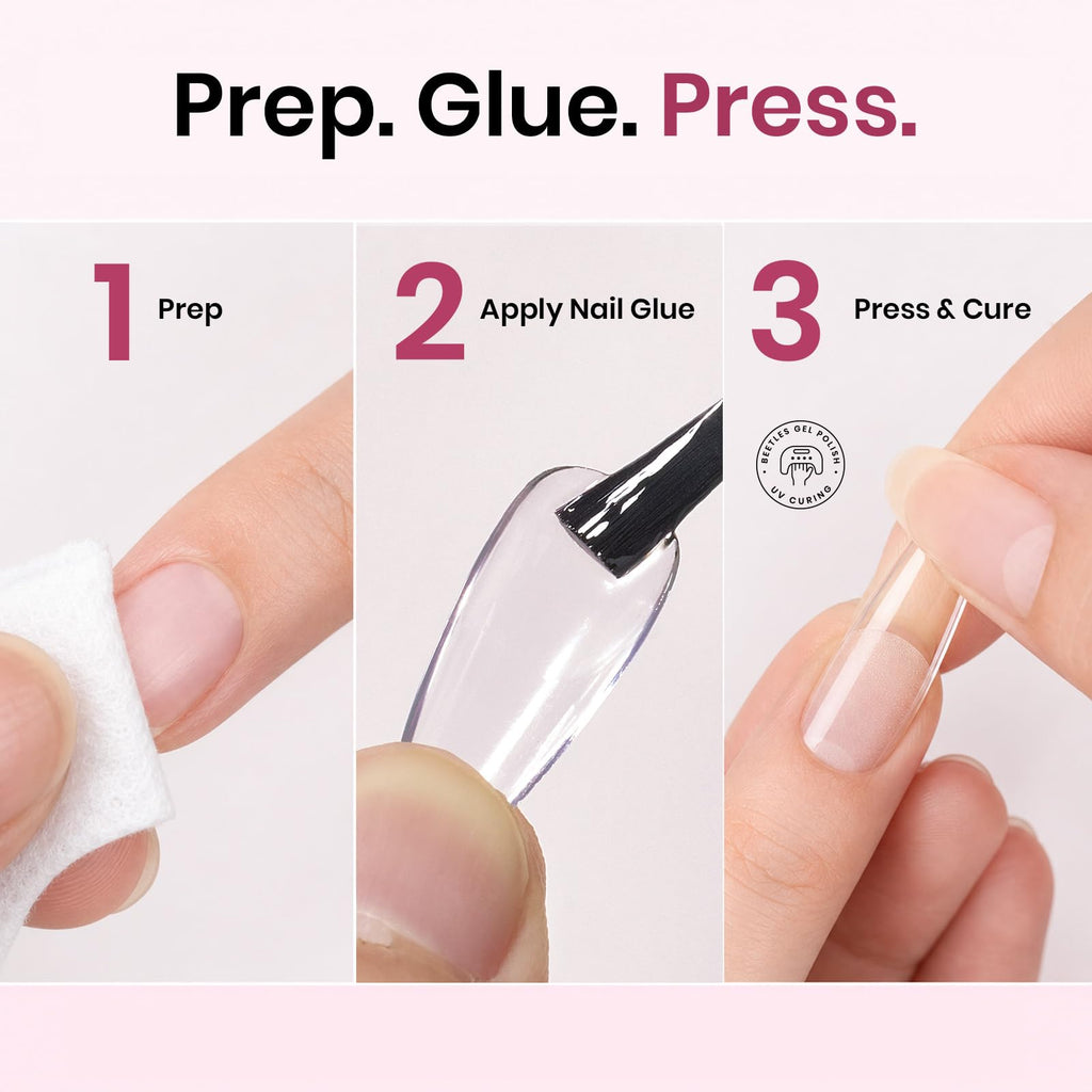Beetles Soft Gel Nail Tips Short Almond 288pcs in 12 Sizes Etch-X | Pre-Etched Full Cover Acrylic Fake Nails, Salon Quality Nail Supplies, Easy DIY Extension Press On Nails, Gift for Women