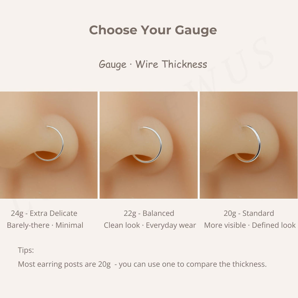 LUCKYJEWUS Small Thin Gold or Sterling Silver Nose Ring Hoop for Women, Tiny Nose Piercing jewelry